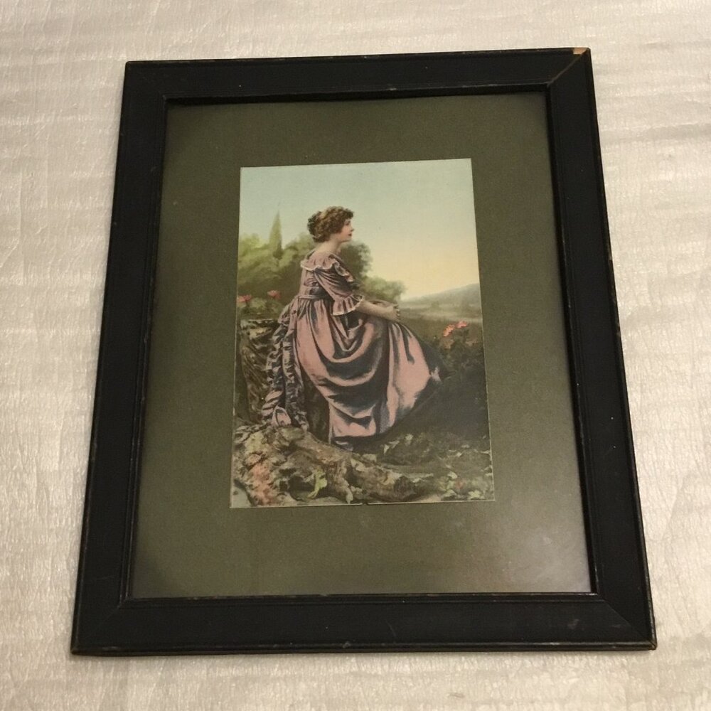 Antique 1901 framed print of a beautiful lady by McLaughlin Bros.
